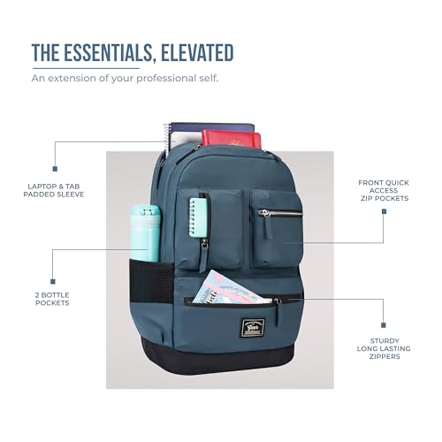 Image of Gear Vintage Boxy 18 inch /26L Medium Faux Leather Water Resistant Laptop Backpack /Casual Backpack /Daypack /Travel Backpack /College Backpack for Men /Women (Navy - Black)