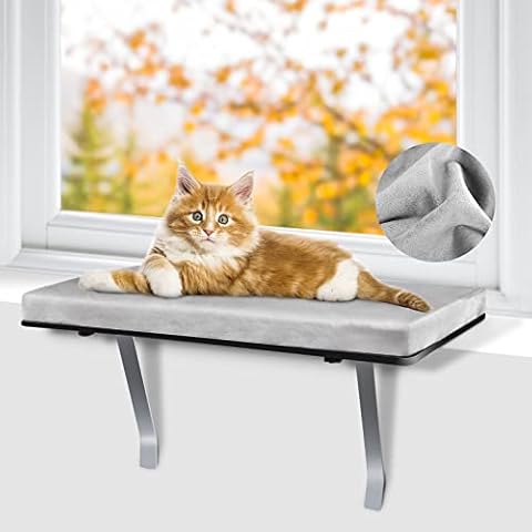 Zvonema Katzen Fensterplatz, Sonnenbad Katzenbett für Katzen bis 35 lbs, Extra Stabiler Katzen Fensterliege Fensterbank, Platzsparend Fenster Katzenhängematte, 60x30 cm (Grau) Cover