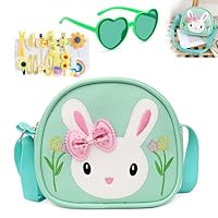 dogmoon Little Girls Handbag Set, Adorable Rabbit Crossbody Bag with Heart-Shaped Sunglasses and 14 Bow Hair Clips, Cute Rabbit Girls' Shoulder Bags with Adjustable Strap for Birthday Gifts and Toys