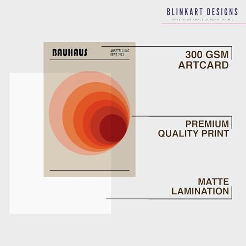 Image of BLINKART Vintage Bauhaus Retro Geometric Aesthetic Poster Gallery | Colorful Wrap Framed For Home Office Studio Living Room Modern Art Studio Decoration Abstract Shapes | (d147) | 13x10 Inch