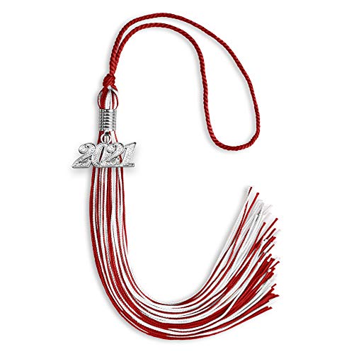 Endea Graduation Mixed Double Color Tassel with Silver Date Drop (Red/White, 2021)