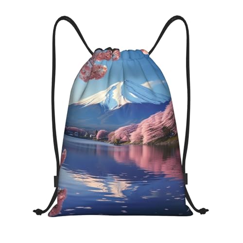 Mount Fuji Drawstring Backpack Water Resistant String Bag Sports Sackpack Gym Sack Beach Swim Travel Daypack
