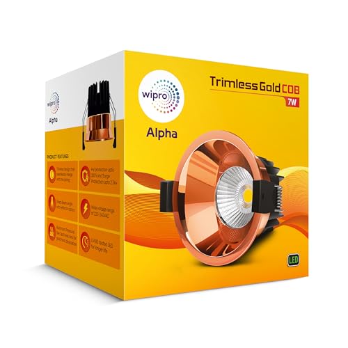 Image of Wipro 7 Watt Alpha Trimless Gold COB | Warm White (2700K) | Aluminium PDC Heat Sink | Sharp Beam Angle with Reflector for Home, Office and Store Cabinet Display | Pack of 6