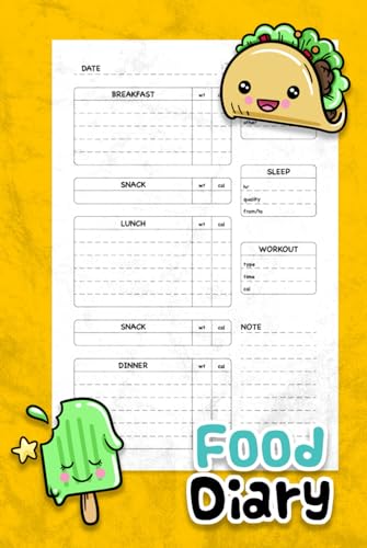 Diet Diary, Food Journal, Daily Calorie Track, Wellness Planner, Meal Log Book - Yellow: Weight Loss, Fitness Diary to Track your daily calories consumption