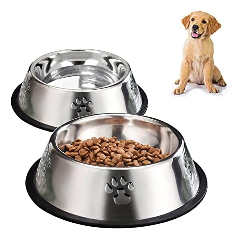 YUDANSI 2PC Stainless Steel Dog Bowls,Dog Feeding Bowls,Dog Plate Bowls with Rubber Bases, Small, Medium and Large Pet Feeder Bowls and Water Bowls (S-350ml) Cover