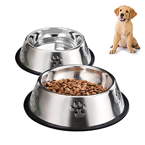 Yudansi 2 Stainless Steel Dog Bowls, Dog Feeding Bowls, Dog Plate Bowls With Rubber Base,Small Pet Feeder Bowls And Water Bowls .(S-11.8Oz) #TOP17