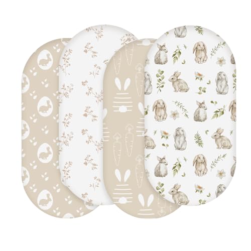 Image of Soarwg Kids Bassinet Sheets for Baby Boy and Girl, Bassinet Sheet Neutral, Fit for Rectangle, Round, Oval, Hourglass Mattress, Flexible for Different Bassinet Pad/Mattress 4 Pack