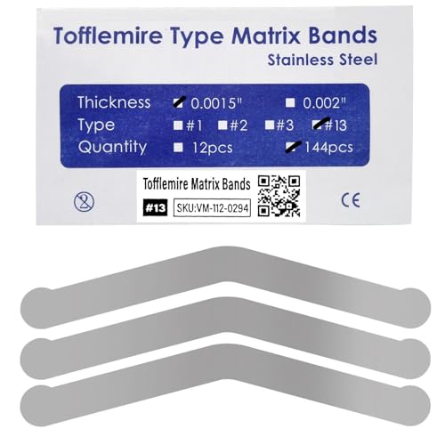 144 PCs Dental Grade Tofflemire Matrix Bands #13 Size by VASTMED | Stainless Steel Matrices Strips Thickness Dentistry Tool