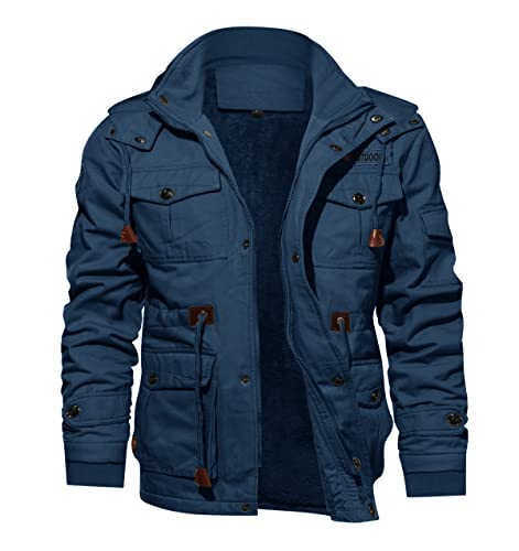 Image of TACVASEN Men's Jacket-Casual Winter Cotton Military Jacket Standard Length Thicken Hooded Cargo Coat