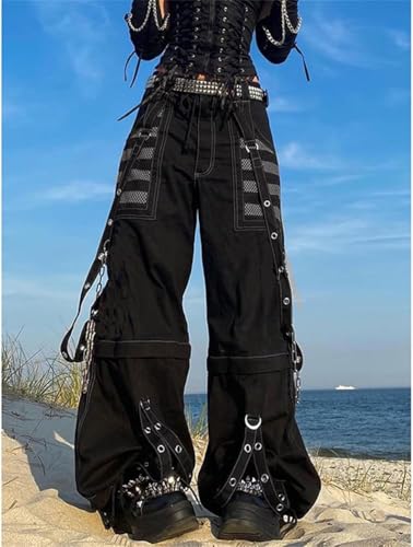 Women Vintage Baggy Jeans Grunge Gothic Tripp Pants Punk Goth Wide Leg Denim Pants Y2k Loose Casual Jeans Streetwear2