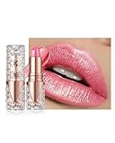 Caedelfly Glitter Metallic Shimmer Coral Pink Lipstick Long Lasting,Diamond High Pigmented Red Metallic Matte Liquid Lipstick Non-Stick Lip Gloss,Transferproof Lip Color Lip Stick Makeup for Women-02