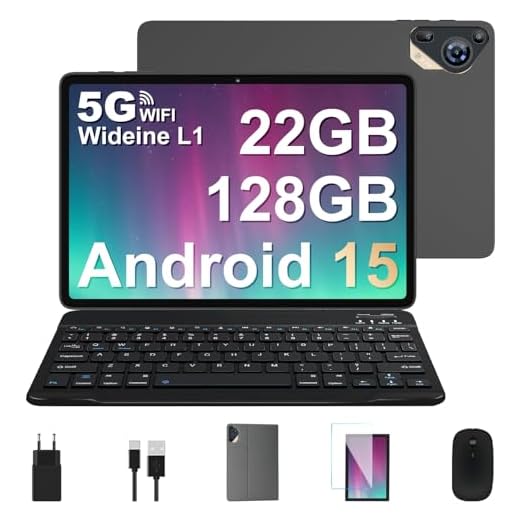 Tablet 10 Pulgadas Android 14 con 22 GB RAM + 128 GB ROM (Ampliable a 1TB), Widevine L1 Tablets, 5G Wi-Fi, GPS, 8000 mAh, 8 Cores 2.0 GHz, 5MP + 8MP, FHD Tablet con Teclado + Ratón + Funda, Gris Café