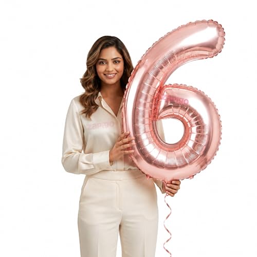 Image of Balloonistics Rose Gold 40-Inch Foil Number 6 Balloon - Fill with Helium or Air for 6th Birthday, Anniversary Party Decoration, Photo Booth Backdrop, Cake Table Decor