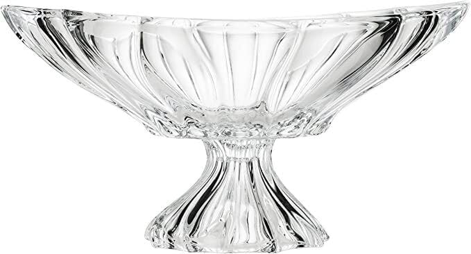 Bohemian Crystal AU52213, 14-Inch Clear Plantica Crystal Oval Fruit Bowl on a Stem, Decorative Centerpiece Wedding Gift Platter, Clear Czech Crystal Footed Deep Plate, Bohemian Crystal