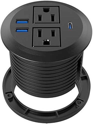 Desktop Power Grommet with PD 20W Fast Charging USB C,Recessed Power Socket with 2 AC Outlets,Flush-Mount Power Grommet with 3 USB Charging Ports