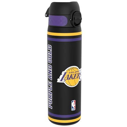 ion8 NBA Los Angeles Lakers Botella Agua, 500ml, a Prueba de Fugas, Fácil de Abrir, Cerradura Segura, Apta para Lavavajillas, Sin BPA, Asa de Transporte, Fácil de Limpiar, Neutro en Carbono