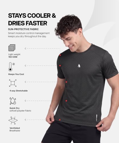 Image of ZENSHARK Gym T-Shirt for Men| Dry Fit Workout Sports T-Shirt | Quick Dry Breathable Polyester Fabric with Half Sleeve Round Neck | Running Gym Wear Active Wear for Training