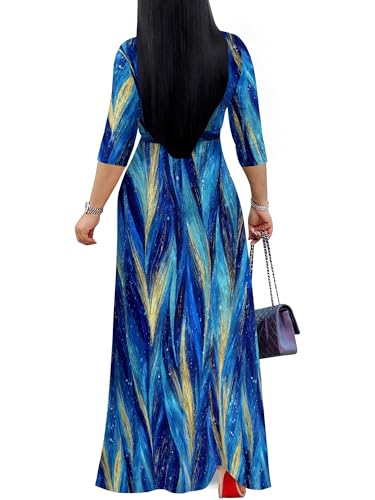 Image of PinkPatty Plus Size Dresses for Curvy Women V Neck Flowy Long Sleeves Wrap Maxi Dress Travel Vacation Outfits