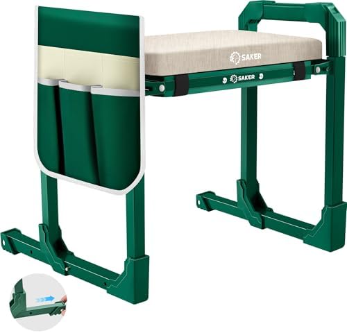 Saker Garden Kneeler and Seat Foldable Gardening Stool with Extendable Legs & Thickened Pad, Tool, Heavy Duty Support for Elderly, Gardening, Outdoor Use