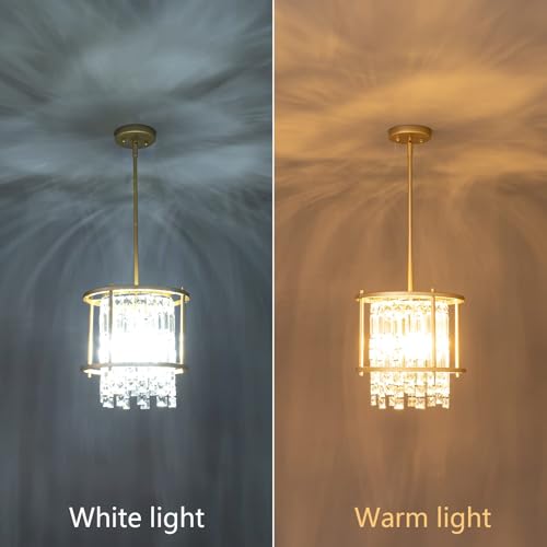 Image of LMQNINE Modern Foyer Chandelier, Gold Crystal Chandelier Entryway Pendant Light Fixture, Round Adjustable Height Chandeliers for Kitchen Island, L11.81'' x H7.87''