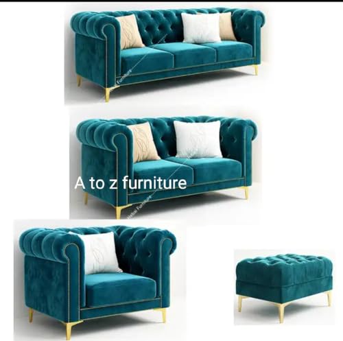 Image of A to Z Furniture Modern Classic Fabric & Valvet Tufted Chesterfield Sofa Living Room and Office (Teal Green 2)