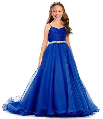 Off The Shoulder Girls Tulle Beaded Dress Pageant Long Dress Formal Party Gown PT022