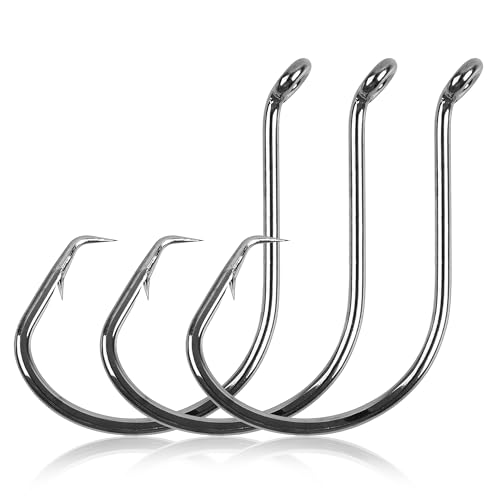 Circle Hooks Saltwater Fishing Hooks, 150pcs Octopus Hooks Offset Catfish Bass Fishing Hook High Carbon Steel Circle Hook for Saltwater Freshwater Size 10-10/0