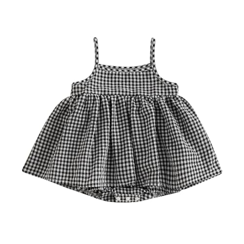 Newborn Baby Girl Romper Dress Plaid Pattern Sleeveless Spaghetti Straps Infant Jumpsuit for Summer