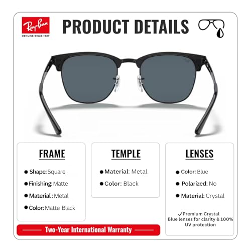 Image of Ray-Ban RB3716 CLUBMASTER METAL Square Shaped Sunglasses for Men & Women with Official RAYBAN Eyewear Kit