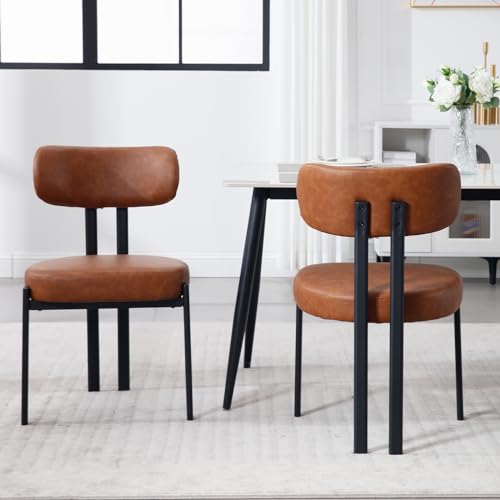 chairus PU Leder Esszimmerstühle 2er Set Wohnzimmer Modern Armlose Akzentstühle Küchenstühle mit Schwarzen Metallbeinen (Braun) chairus PU Leder Esszimmerstühle 2er Set Wohnzimmer Modern Armlose Akzentstühle Küchenstühle mit Schwarzen Metallbeinen (Braun)