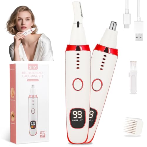 Image of Nose and Ear Hair Trimmer for Women Men,2 in 1 LED Display Eyebrow Hair Trimmer with USB Rechargeable,2026 Portble Waterproof Facial Hair Removal with Dual-Edge Blades for Travel (Bronze)