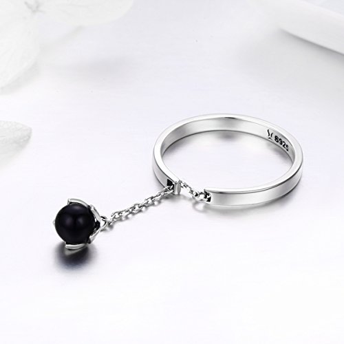 Dangling Black Freshwater Cultured Pearl Sterling Silver 925 Statement Open Rings for Women Girls Adjustable Dainty Dangle Charm Tassel Chain Stacking Finger Band Promise Engagement Wedding Ring4