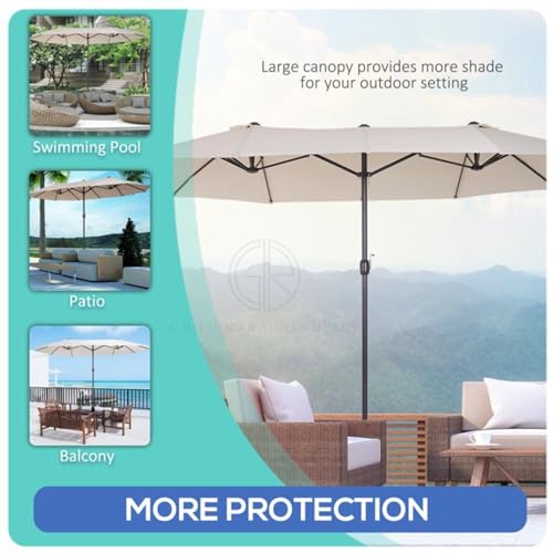 Image of 15ft Large Outdoor Umbrella Double-Sided Patio Umbrella with 65 Kgs Movable Stand, Crank Handle, 12 Ribs Rectangular Garden Umbrella for Patio Graden, Poolside, Terrace, Cafe and Hotels