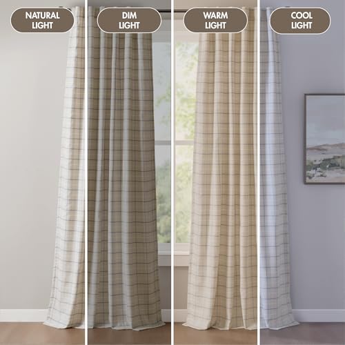 Image of Madison Park Anaheim Cabin Plaid Curtain Window, Thermal Insulated Fleece Lining, Living Room Decor Room Darkening Drape for Bedroom, 1-Single Panel Pack, 50x95, Rod Pocket & Back Tab, Linen Blue