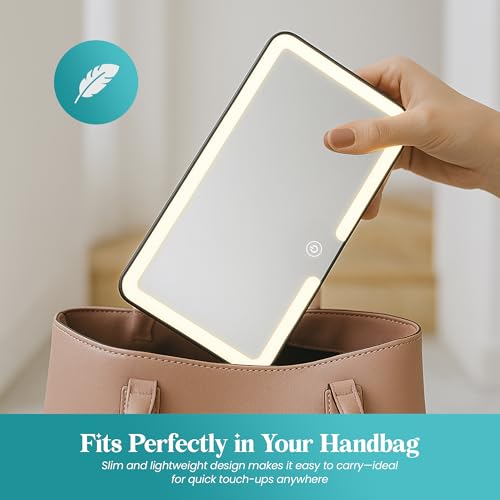 Image of LED Car Mirror with 3 Light Modes and Dimmable Touch Control | Rechargeable Makeup Vanity Mirror with 2000mAh Battery, USB Cable, and Universal Fit for All Car Sun Visors