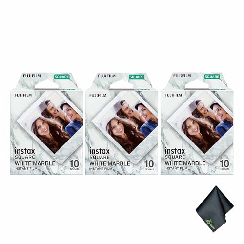 Película Instantánea FUJIFILM INSTAX Square Blanco Mármol, 30 Exposiciones (3 paquetes de 10), para Cámaras INSTAX SQUARE, con Paño de Limpieza miniatura 1