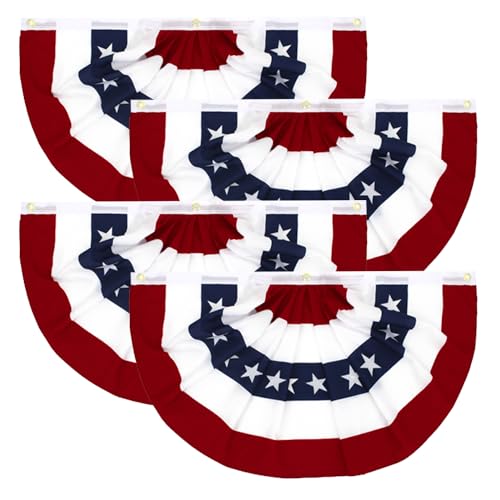 Flaglink 3X6Ft American Pleated Fan Flag Width Approx 180Cm - Us Patriotic Half Fan Bunting Flag 4 Pack