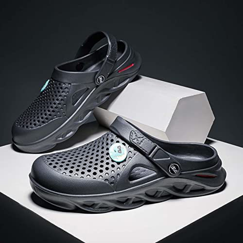 Yovqar Garden Clogs For Men Rubber Clog Gardenning Shoes Summer Water Sandals Waterproof Comfort Slip On Quick Dry Pool Beach Yard Kitchen Antiskid Mules Shower Slides Grey 45 #TOP1