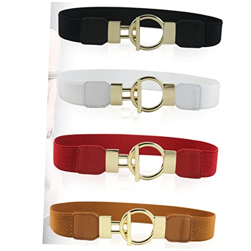 SAFIGLE 1Pc Wide Elastic Waist Belt for Women Stretch Cinch Belt with Golden Round Pin Buckle Versatile Solid Waistband Red for Dresses Jeans and Casual Outfits3