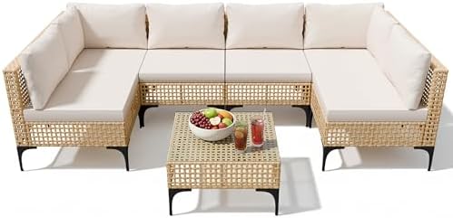 Devoko Patio Furniture Set,7 Pieces Outdoor Wicker Sectional Couc...