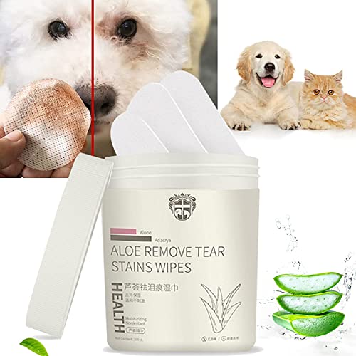 Toallitas para ojos de perro, toallitas para manchas de lágrima de mascotas, toallitas para ojos de perro, removedor de manchas de lágrima, toallitas para eliminar el aloe (100)