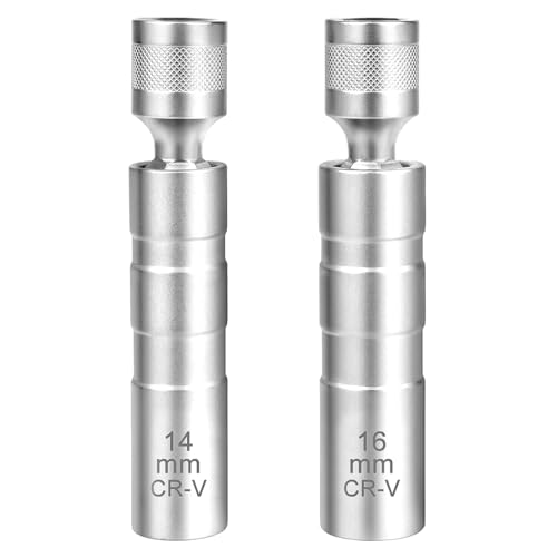 FiLwW 14mm&16mm Magnetic Spark Plug Socket, 360-degree Universal Joint 3/8-Inch Drive 12 Point Magnetic Swivel Socket Removal Tool Compatible with Motorcycle,Car,SUV