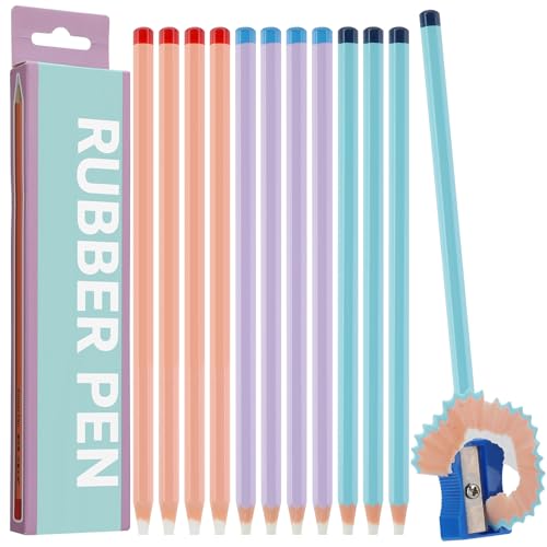 12 Stück Radiergummi Stift Grip Eraser Pencil Präzise und saubere Radierung Precision Radierstift mit Spitzer für Kinder und Schule Profis und Hobbykünstler