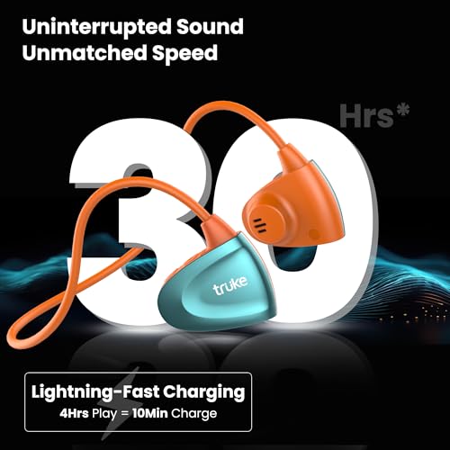 Image of truke Yoga Beat Open Ear Neckband with 360-degree Titanium Alloy Flex Comfort, 14.2mm Drivers, 30H Playtime, Dual Mic for Crystal-Clear Calls, Fast Charging, BT 5.4 (Pulse Orange)