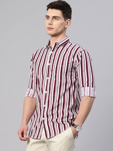 Image of Majestic Man Men's Standard Slim Fit Striped Pure Cotton Casual Shirt