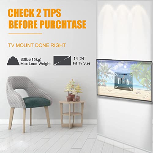 Image of Monitor Wall Mount for Most 14-24 inch TVs, Universal Camper Small TV Wall Mount Bracket Fixed RV TV Mount Max Load 33lbs VESA up to 100x100mm 17 19 22 23 inch Low Profile Computer Monitor Mounts