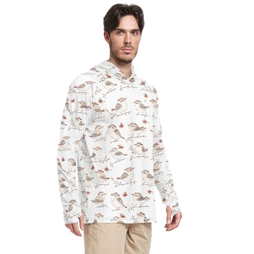 Cute Carolina Wren Birds White Sun Protection Hoodies Long Sleeve Active Wear UPF 50+ Sport Shirt S2