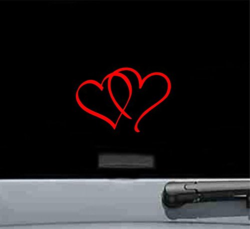 JS ArtworksDouble Hearts Vinyl Decal Sticker Love Romance Wedding (RED)