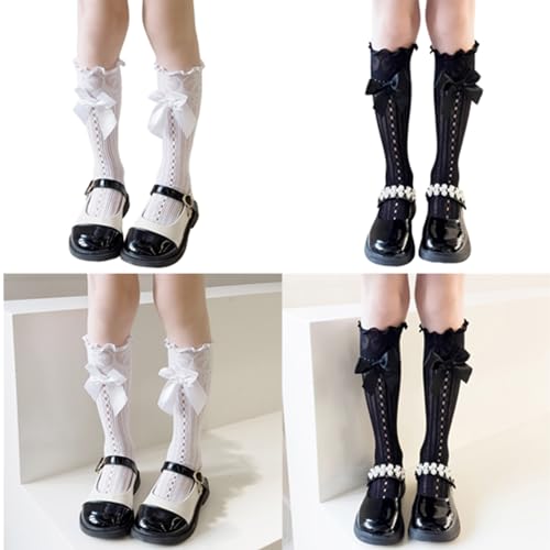 Hollowout Kneehigh Socks For Little Girl Breathable Bowknot For School Dress Kids Uniform Lace Parties2