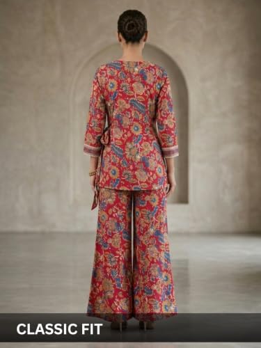 Image of Leriya Fashion Co-Ord Set for Women Stylish | Printed Wrap Top with Palazzo Pants Set | Ethnic Kurta Sets for Woman | Kurti Sets with Sharara Pant | Festive Traditional Indian Outfit
